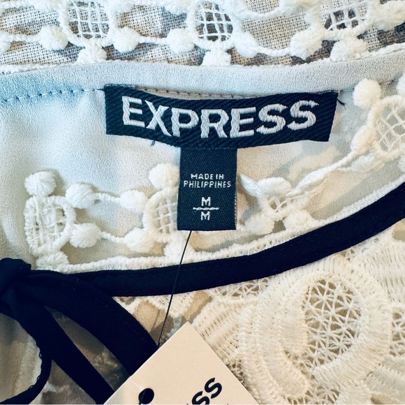 Express | Cream Lace Yoke Long Sleeve Blouse M NWT - Picture 11 of 14